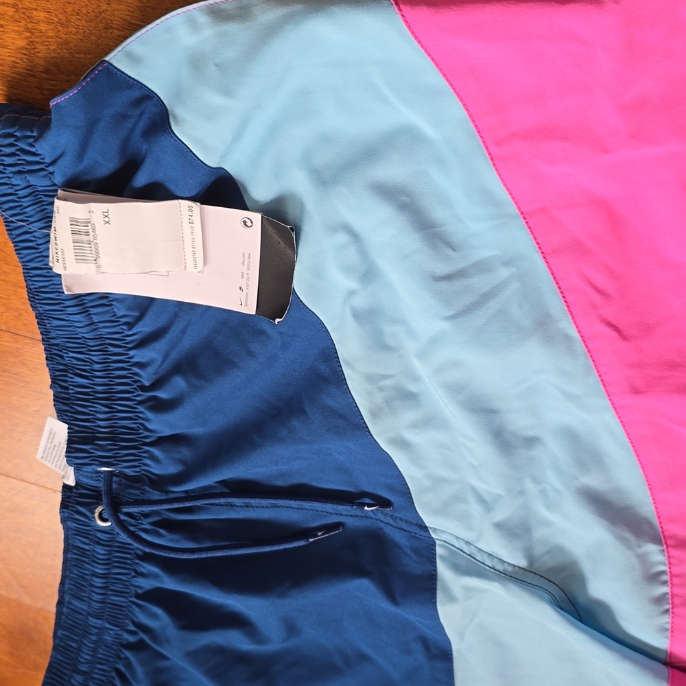 NWT Nike Men's Volley Swim Shorts  Colorblock- Blue and Pink Size XXL - Picture 2 of 6